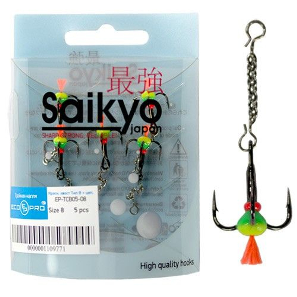 Тройник-капля ECOPRO красный хвост тип A + цепочка № 5 (в упаковке 5 штук)