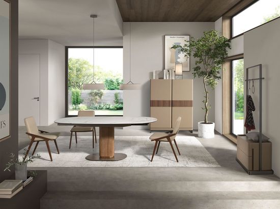 Высокий буфет 3276 из кожи, ореха и полированной стали