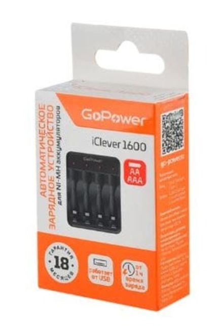 З/У для аккумуляторов GoPower iClever1600 Ni-MH/Ni-Cd 4 слота (1/40/80)