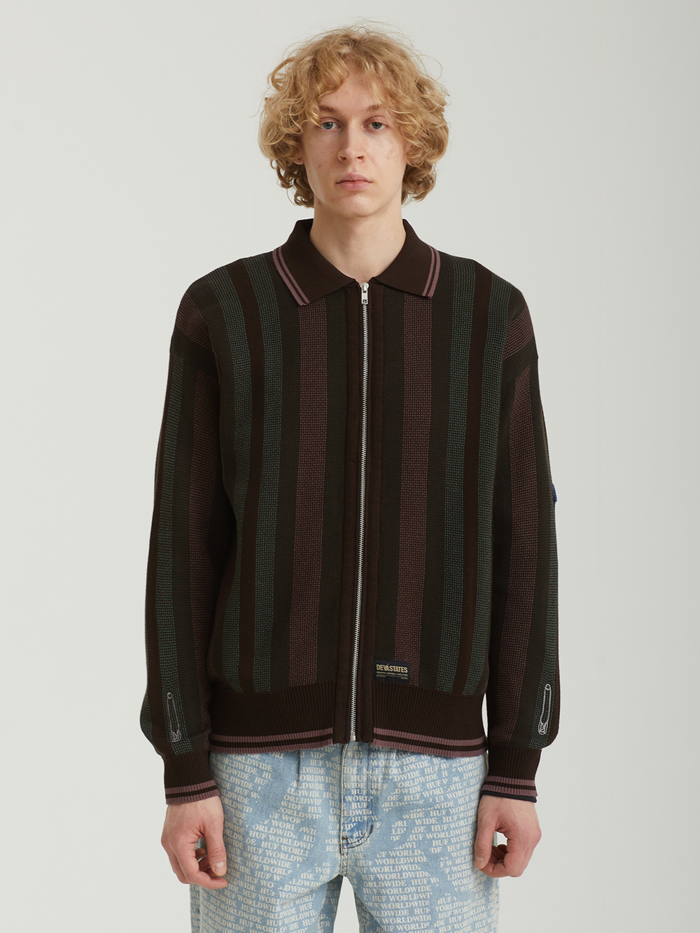 Мужской Свитер-поло Zip-up Striped