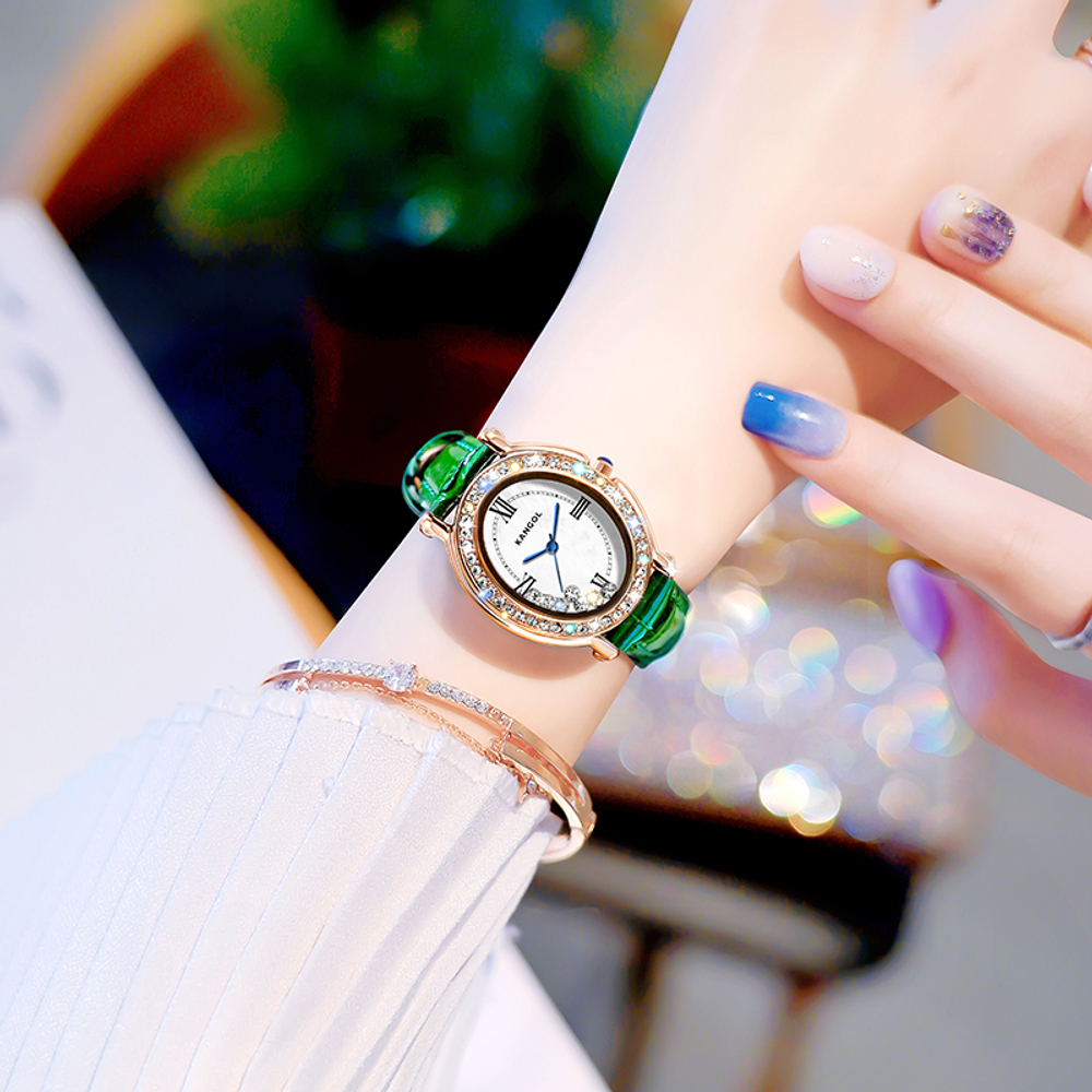 KANGOL Quartz Movement Genuine Leather Strap Watch Women"s Watch White Dial