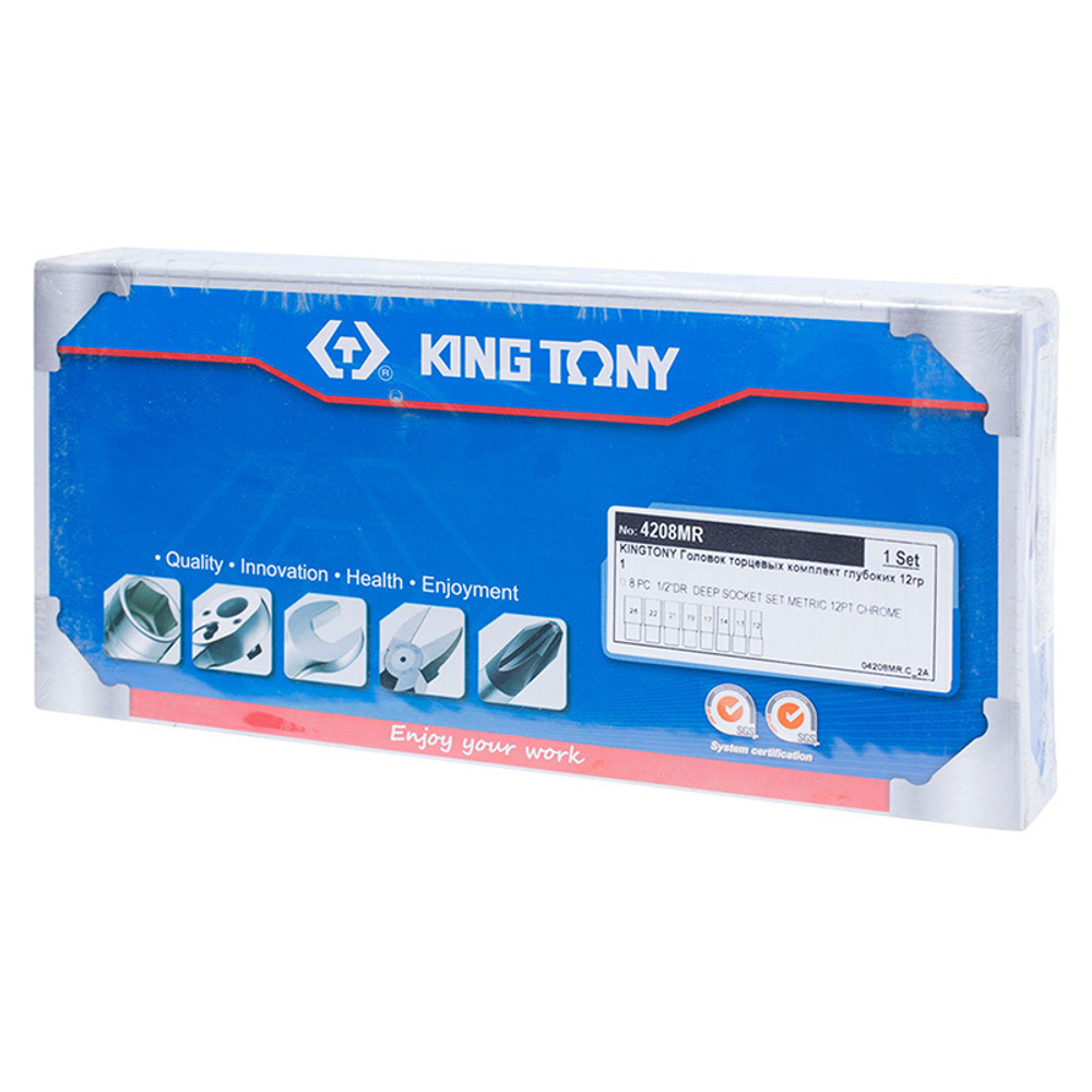 KING TONY (4208MR01) Набор глубоких торцевых головок 1/2", 12-гранные, 12-24 мм, 8 предметов