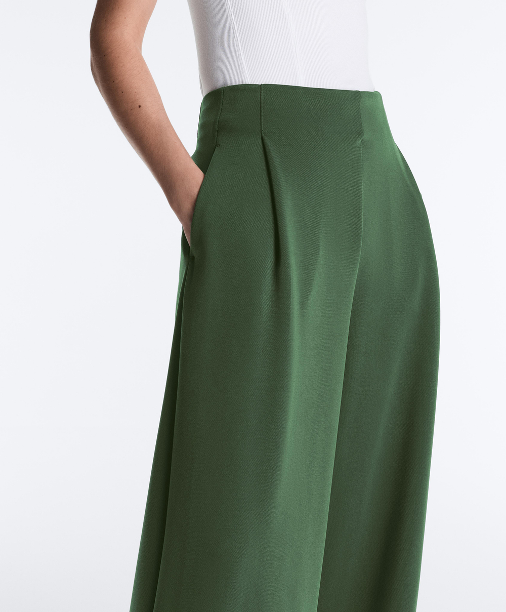 OYSHO Брюки из саржевой ткани с высокой посадкой и складками, зеленый