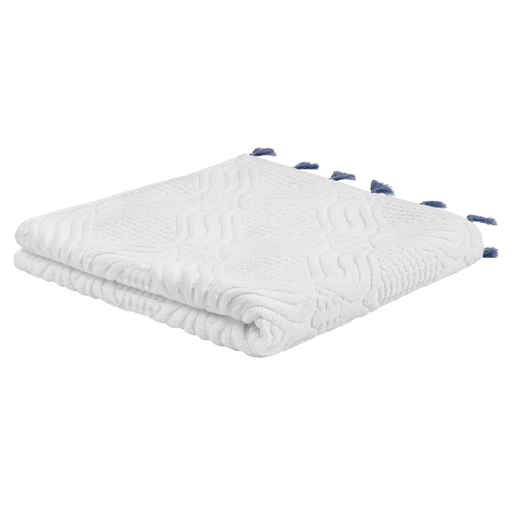 Полотенце банное белое, с кисточками темно-синего цвета из коллекции essential, 70х140 см
