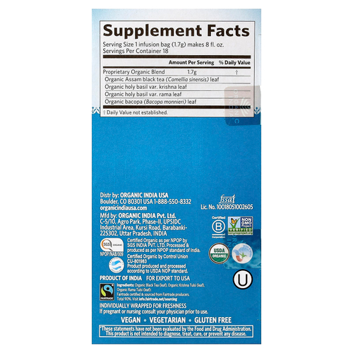 Organic India, чай с тулси для завтрака, 18 пакетиков, 30,6 г (1,08 унции)
