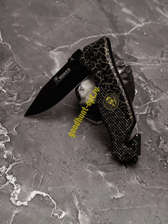 Складной нож тактический BOKER Черный с карабином