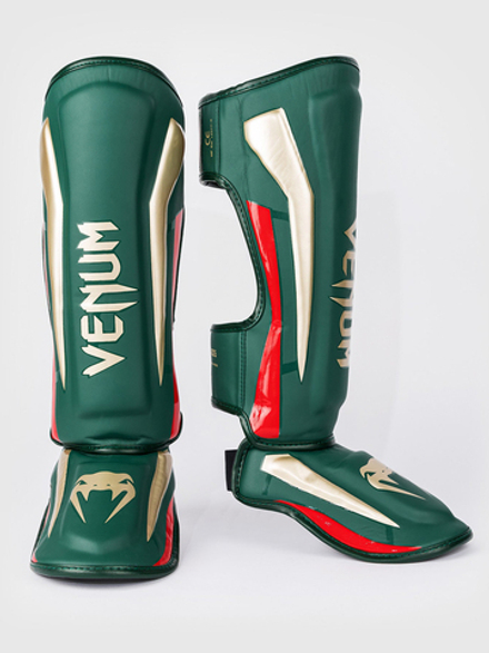 Щитки Venum Elite Green/Gold/Red