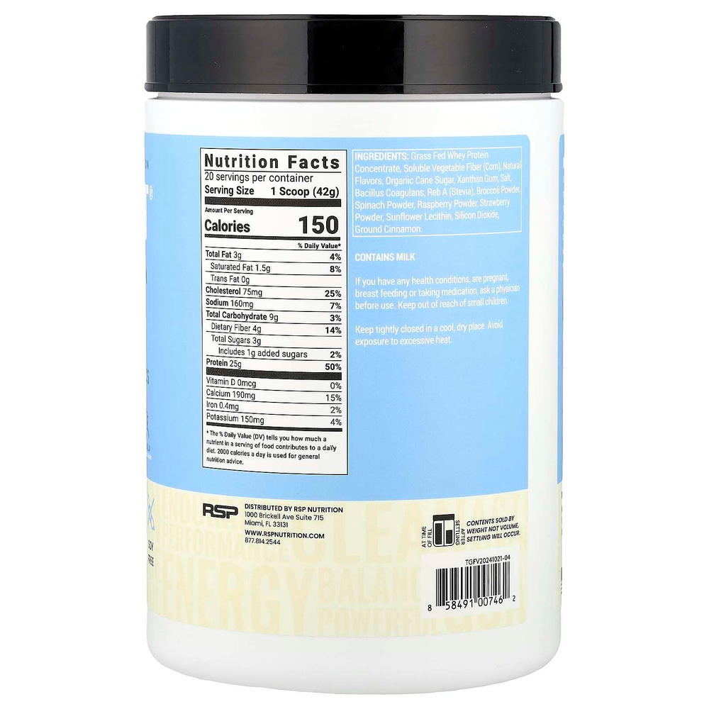 RSP Nutrition, TrueFit, сывороточный протеиновый коктейль из экологически чистых ингредиентов, ваниль, 940 г (2 фунта)