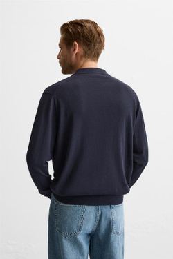 ZARA ПОЛО ИЗ ХЛОПКА И ШЕЛКА, МОРСКОЙ СИНИЙ