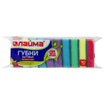 Губки бытовые MAXI 27х96х64 мм комплект 10 шт. поролон/абразив для посуды/уборки LAIMA К0003 (18 штук в упаковке)