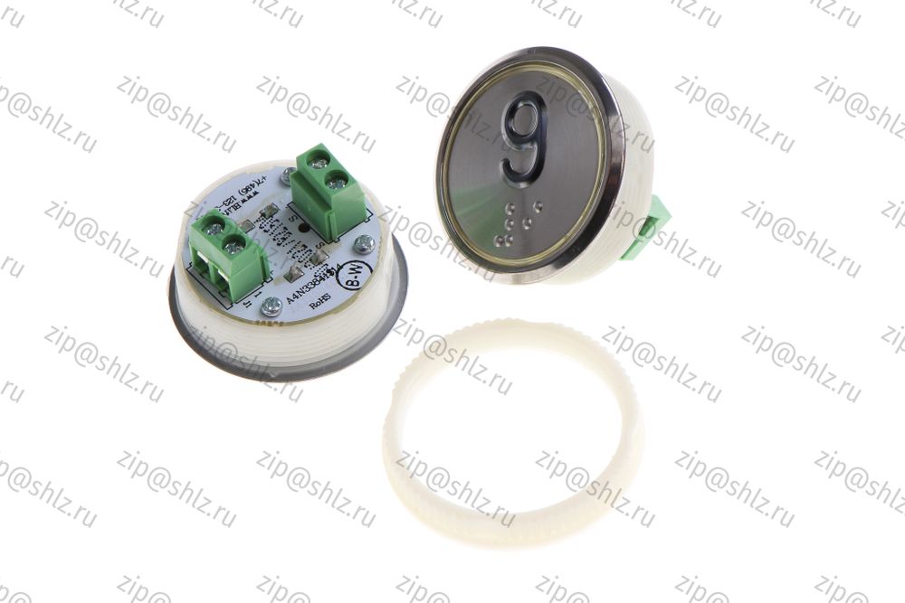 Кнопка (кнопочный модуль) BBP-R331-CMPLT-S-W &quot;9 этаж&quot;, круглая, статическая белая подсветка, Брайль.