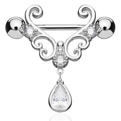 Украшение для пирсинга сосков "Капля" с кристаллом. Медицинская сталь