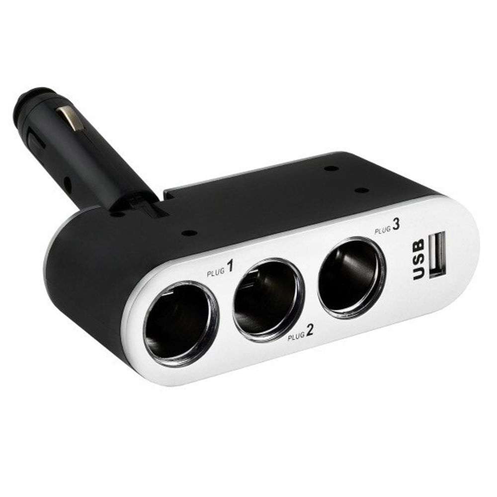 Разветвитель прикуривателя 3 гнезда + USB /1006/ Черный (SKYWAY)