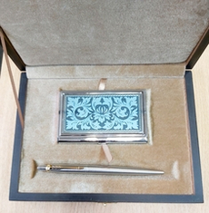 Набор "Орнамент" №7 визитница (цирконий), ручка Паркер мет.