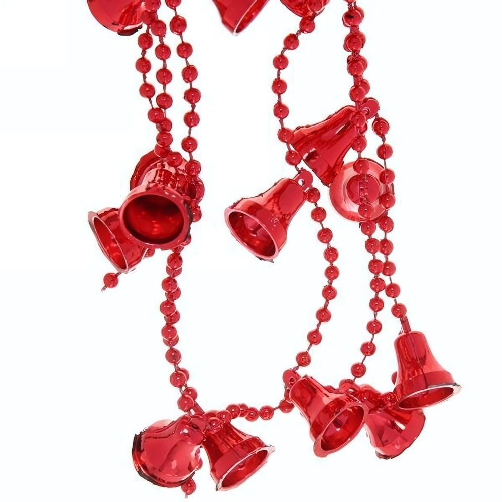 Бусы на ёлку 1,5м "Колокольчики" 2см, Красные (Серпантин)