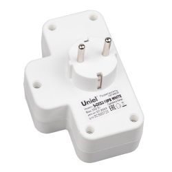 S-GES2-16PB WHITE Разветвитель сетевой с выключателем. с-з. 2 гнезда. 16А. 3500Вт. Белый. ТМ Uniel