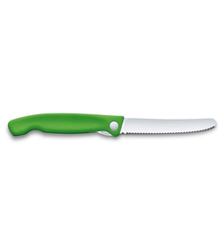 Нож для овощей VICTORINOX SwissClassic, складной, лезвие 11 см с волнистой кромкой, зелёный