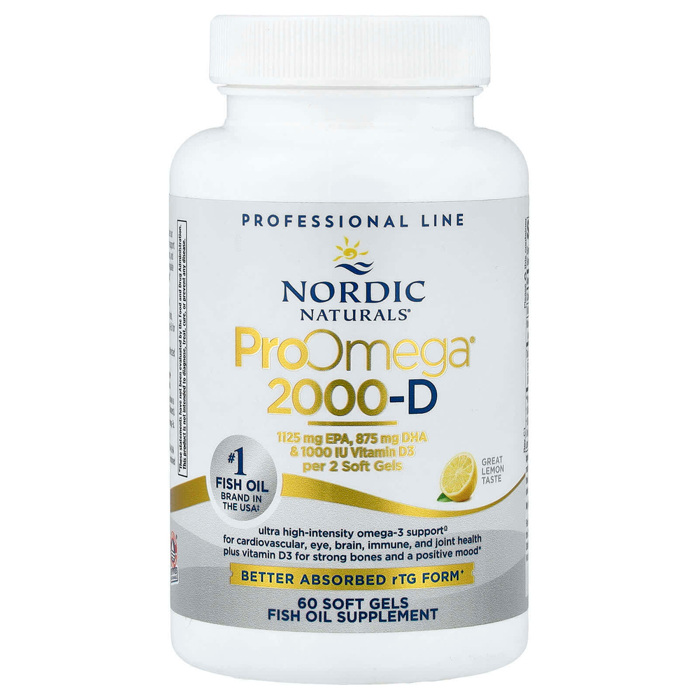 Nordic Naturals, ProOmega 2000-D, Лимон, 1250 мг, 60 мягких таблеток