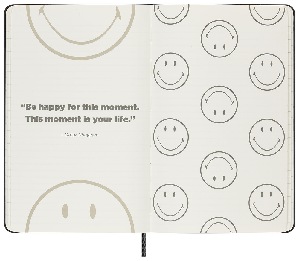 Блокнот А5 Moleskine LE SMILEY (LESMILEYNTBKCLT) 13х21 см, 176 стр. в линейку, черный в подарочной коробке