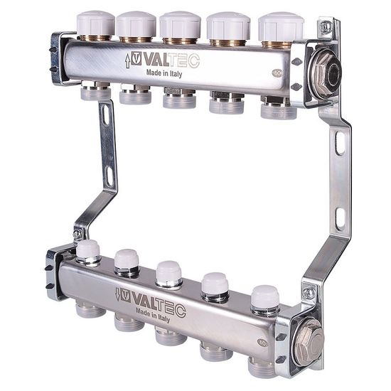 Коллекторный блок Valtec 1"х3/4" 5 контуров (нерж. сталь) VTc.582.EMNX.0605