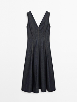 Massimo Dutti Джинсовое платье миди с декоративными швами, темно-серый