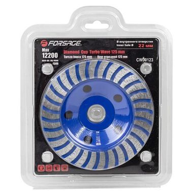 Круг зачистной лепестковый алмазный 125мм (посадочный диаметр 22мм, 12200 об/мин),в блистере Forsage F-CW00123