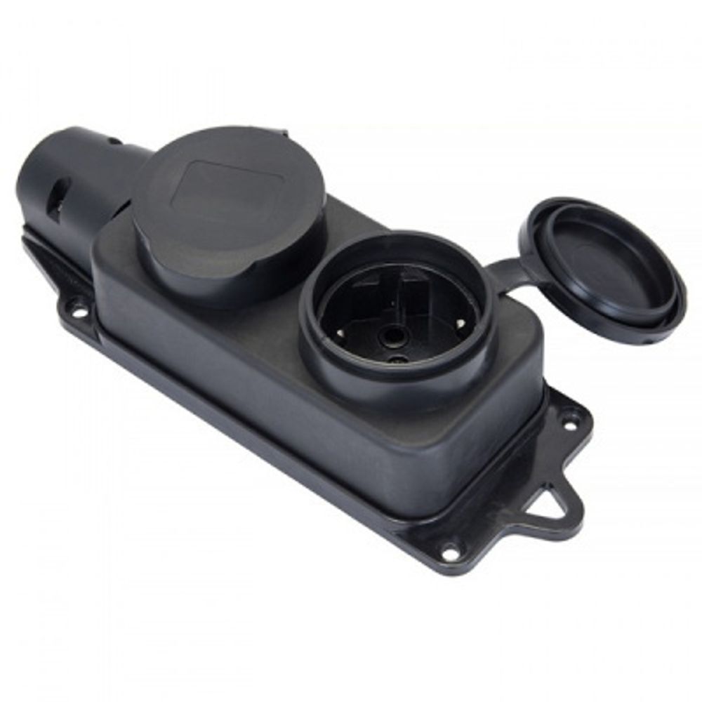 Колодка каучук с крышкой 2 гн с/з черная IP65 16 А