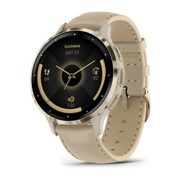 Смарт часы Garmin Venu 3S цвета "французский серый" с золотистым безелем и кожаным ремешком