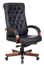 Кресло руководителя Бюрократ T-9928WALNUT, черный, кожа, высок. спинка