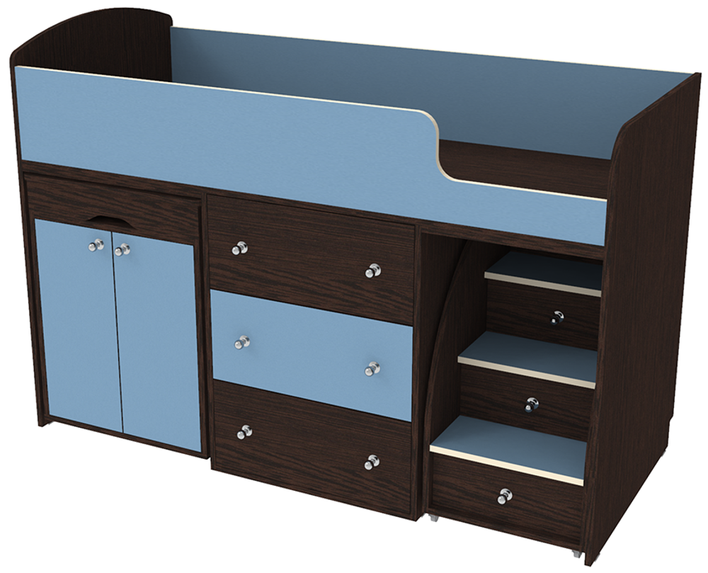 Кровать-чердак КарИВи Малыш Венге Светло-синий, голубой