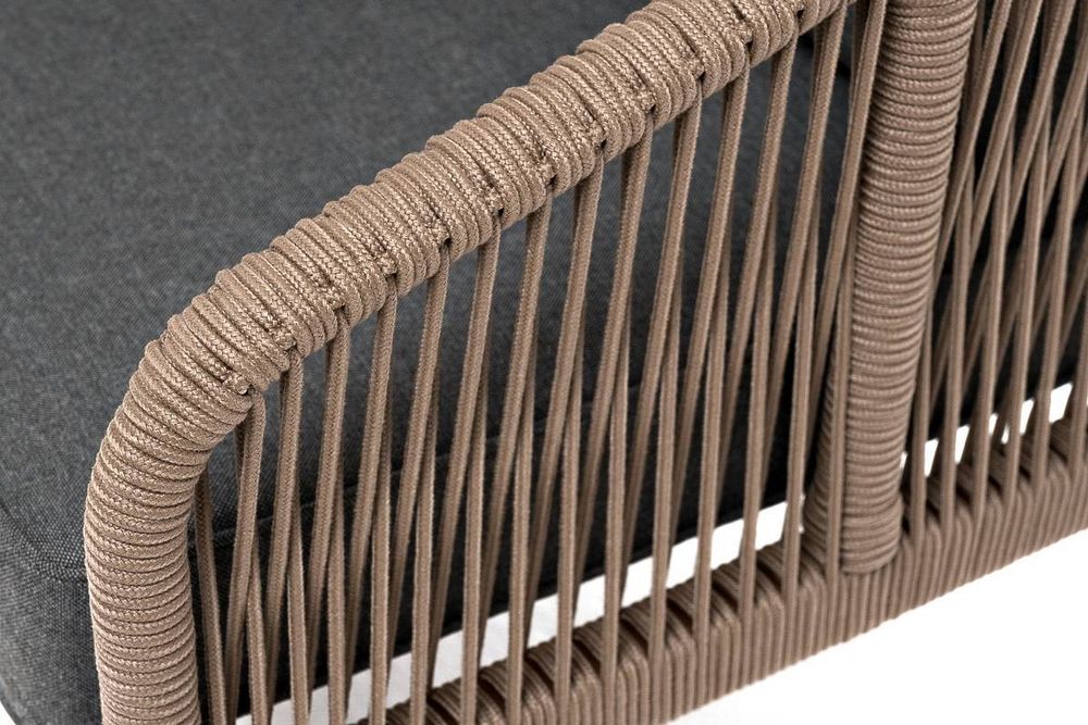 "Канны" диван 3-местный плетеный из роупа, каркас алюминий коричневый (RAL8016) муар, роуп коричневый круглый, ткань темно-серая 027