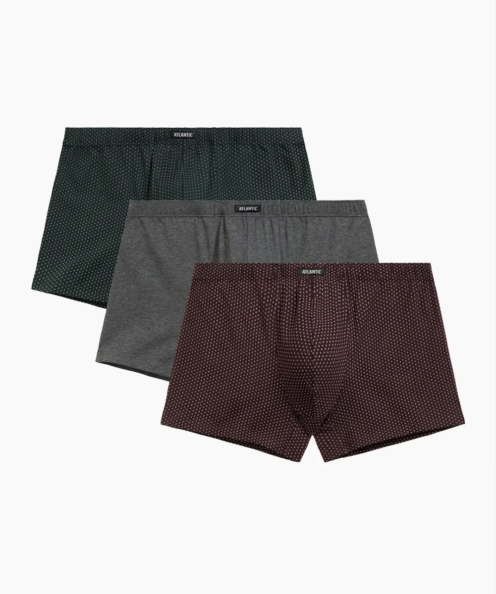 Мужские трусы шорты Atlantic, набор из 3 шт., хлопок, изумрудные + темно-серый меланж + баклажановые, 3MH-218