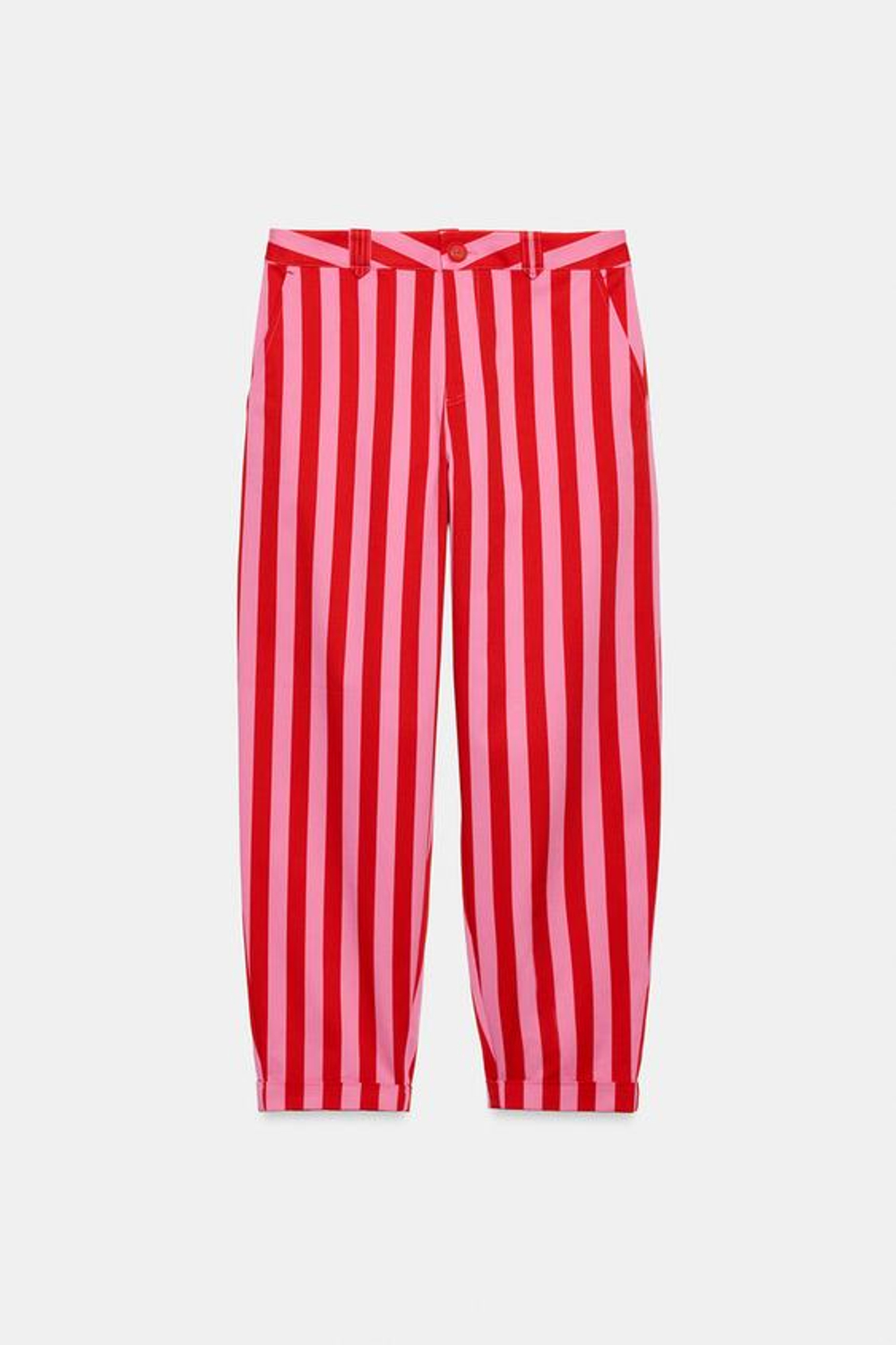 ZARA БРЮКИ ЧИНОС В ПОЛОСКУ, РОЗОВЫЙ