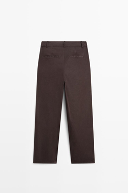 Massimo Dutti Плиссированные брюки из смесовой хлопковой ткани поплин, шоколадный
