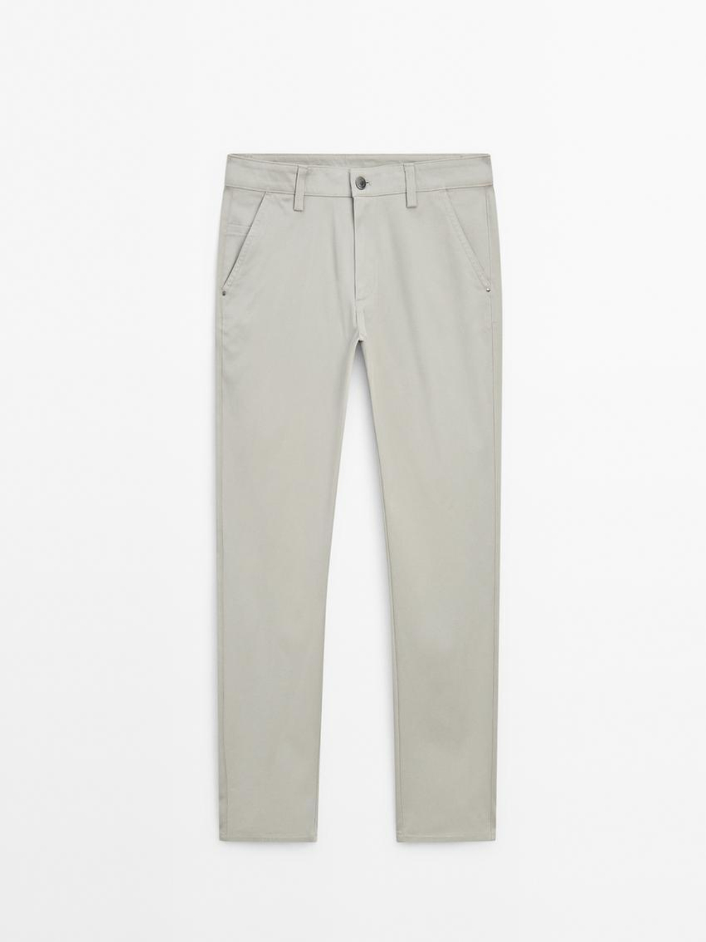 Massimo Dutti Зауженные джинсовые брюки из смесового хлопка, бежевый