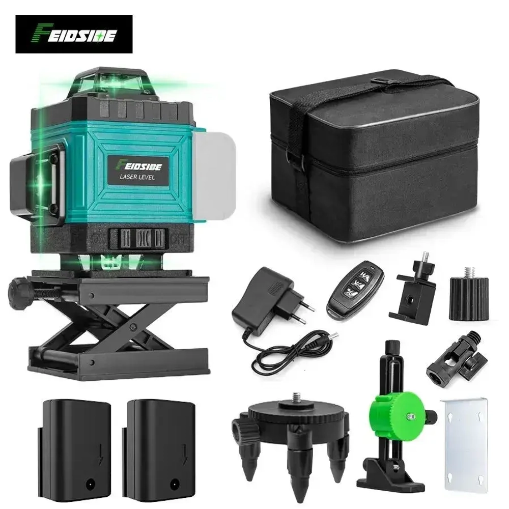 лазерный уровень,Зеленый луч,4D 16 Линий,2 Батарейки Комплект,подарок