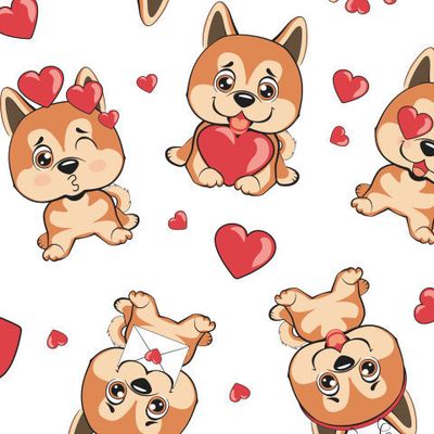 щенки Акита-ину  с сердечками