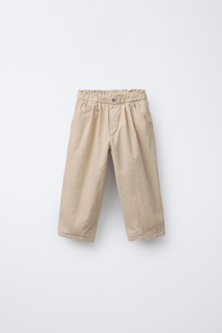 ZARA БРЮКИ BAGGY ИЗ ТОНКОГО ВЕЛЬВЕТА С ПОДКЛАДКОЙ, ЭКРЮ