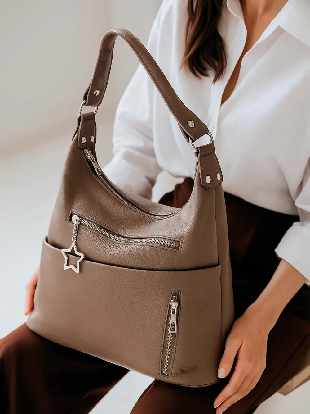 Сумка через плечо шоппер натуральная кожа