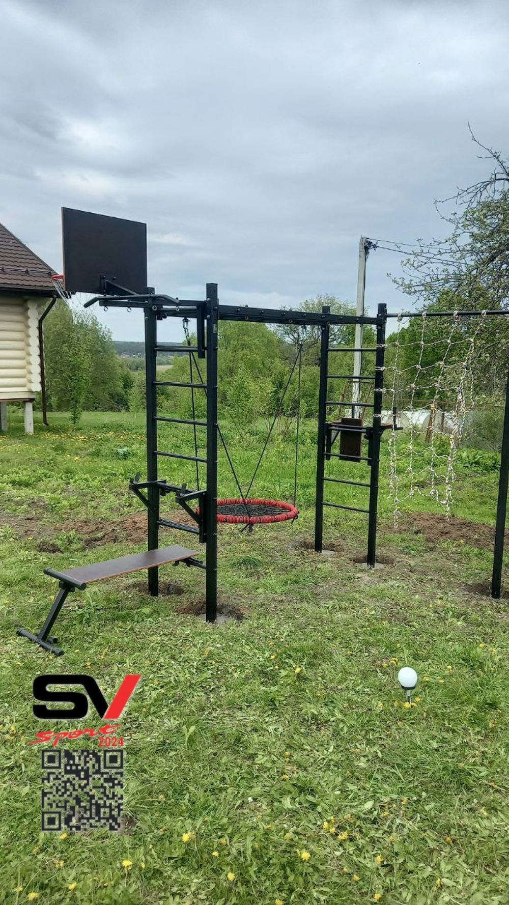 Монтаж уличной шведской стенки Sv Sport Рукоход (5 вертикальных столбов)