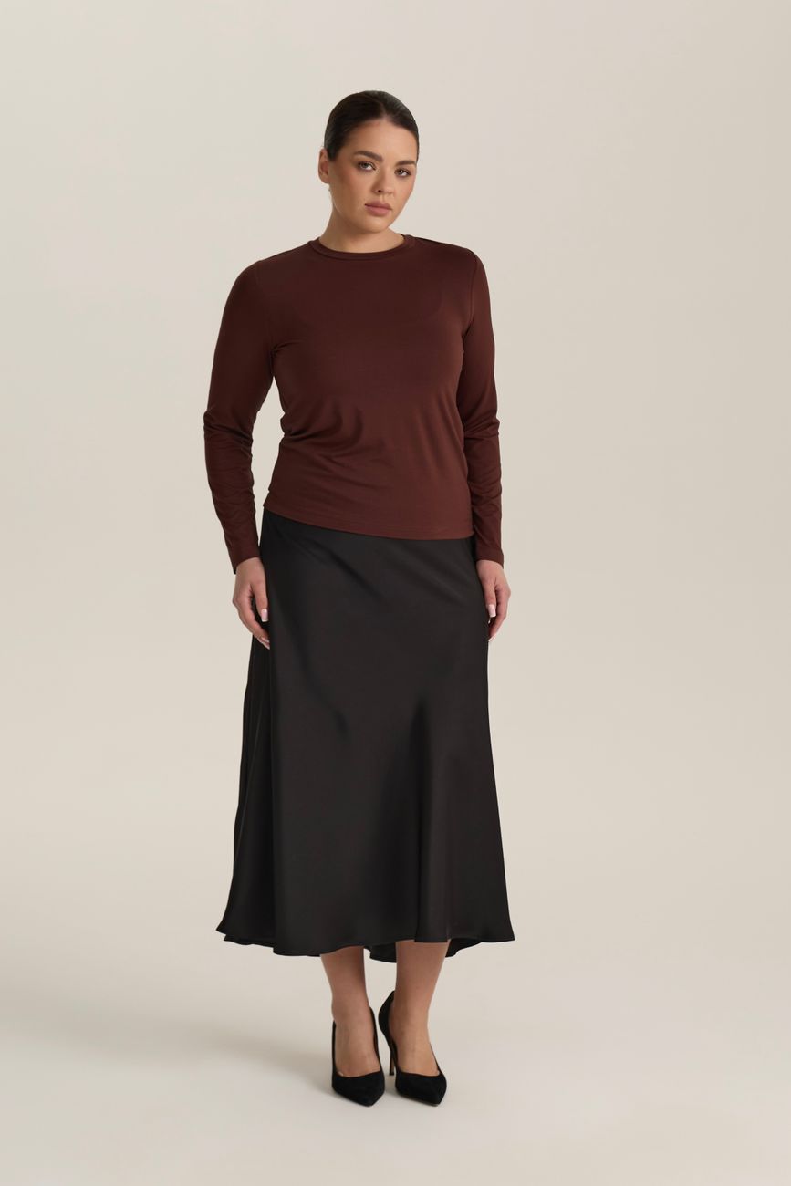 Юбка миди из атласа; черный