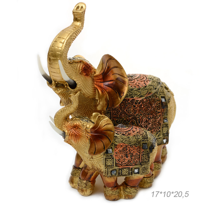 Статуэтка Слон со слоненком узор коричневый цвет золотистый 17x11x20 см
