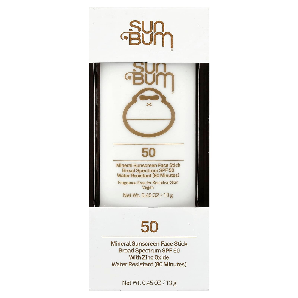 Sun Bum, минеральный солнцезащитный стик для лица, SPF 50, для чувствительной кожи, без отдушек, 13 г (0,45 унции)