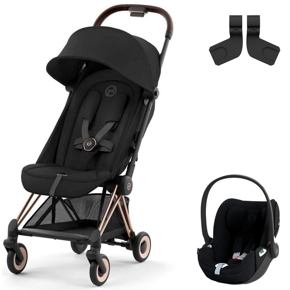 Коляска Cybex Coya Rosegold Frame Cloud T i-Size Sepia Black Plus Sepia Black с дождевиком и бампером