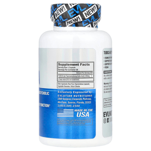 EVLution Nutrition, TUDCA, 30 растительных капсул (250 мг в 1 капсуле)