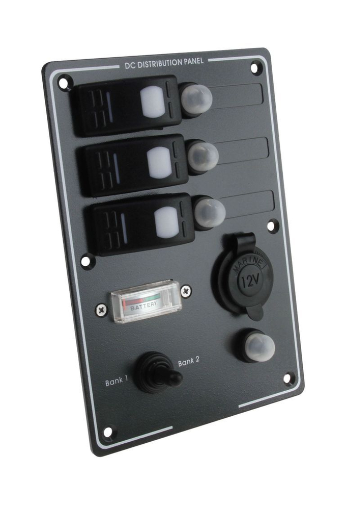 Панель бортового питания 3 переключателя, автоматы, разьём прикуривателя, заряд батарей