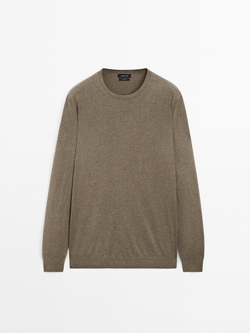 Massimo Dutti Хлопковый свитер с длинными рукавами, цвет морской волны