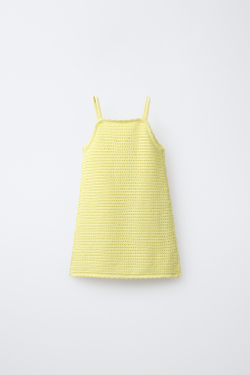 ZARA ТРИКОТАЖНОЕ ПЛАТЬЕ С ВЫШИТЫМИ ЦВЕТАМИ, ЛАЙМОВЫЙ