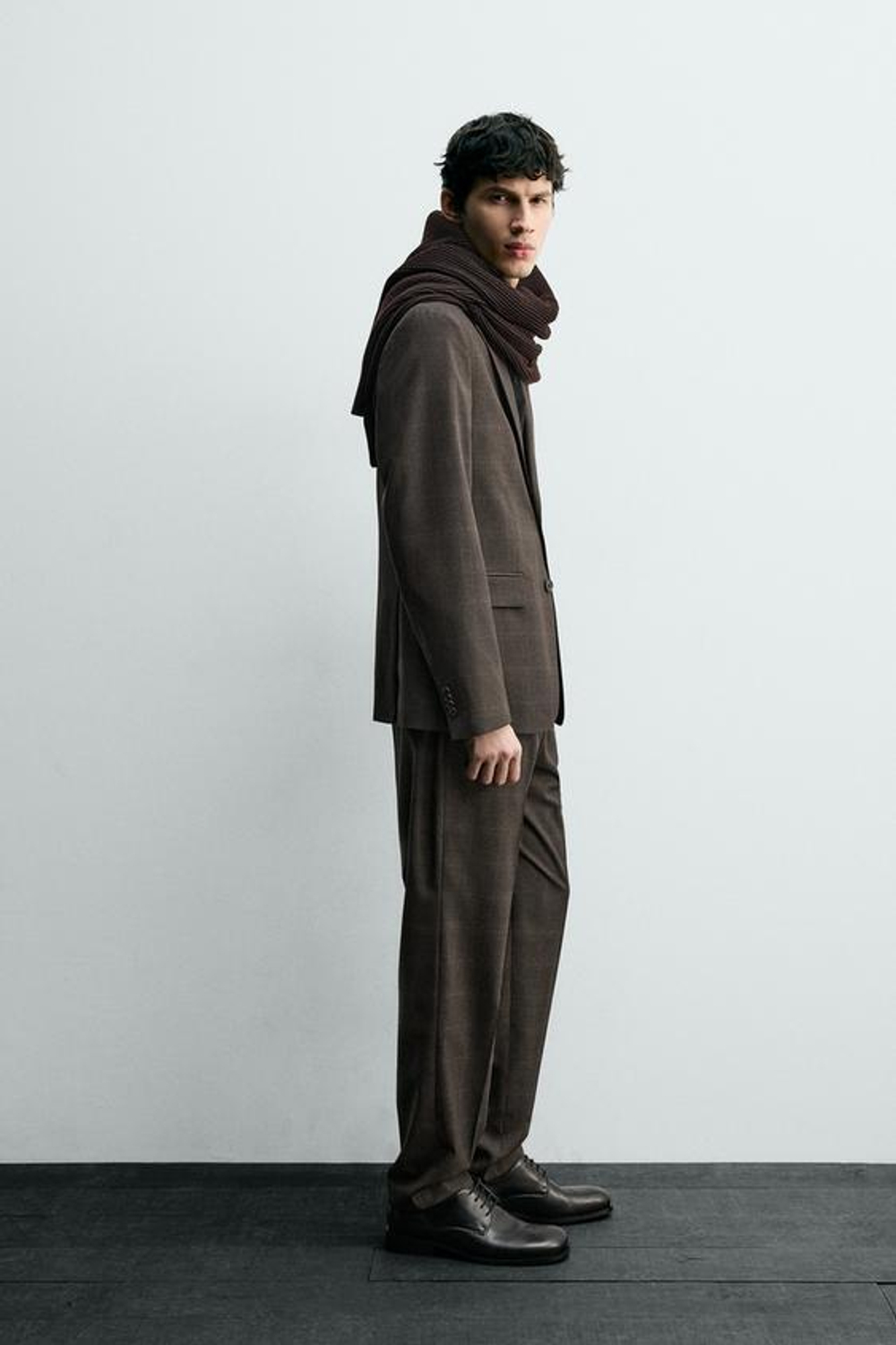 ZARA КОСТЮМНЫЕ БРЮКИ В КЛЕТКУ, ТЕМНО-КОРИЧНЕВЫЙ