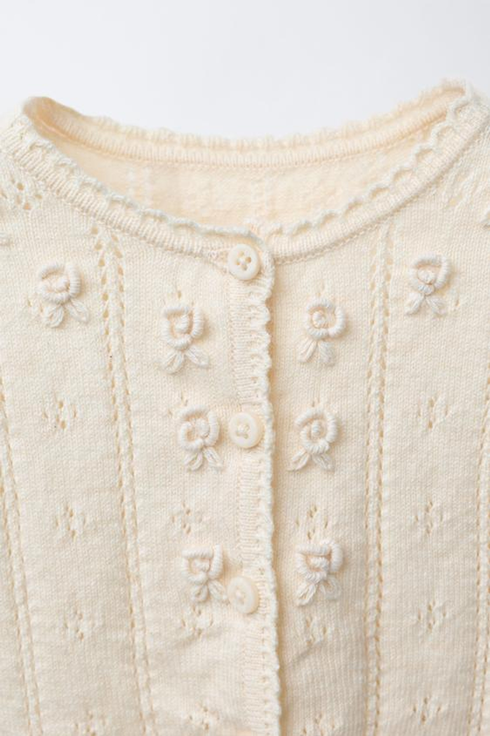 ZARA ВЯЗАНЫЙ КАРДИГАН С АЖУРНОЙ ВЯЗКОЙ И ВЫШИВКОЙ, ЭКРЮ